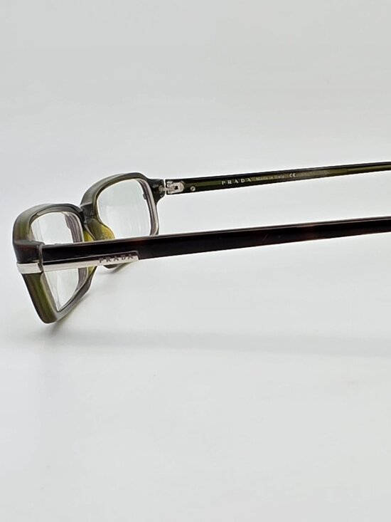 Prada VPR 02F 5AY-1O1 Havana on Crystal Olive Rectangular Eyeglasses Frame Italy main image 7